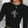 Gothic style black crosses women's fashion long sleeve shirt