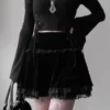 Goth Mall Gothic Aesthetic Velvet Pleated Mini Skirts Women Vintage Harajuku Emo Alt Clothes High Waist Lace Ruffles Skirt