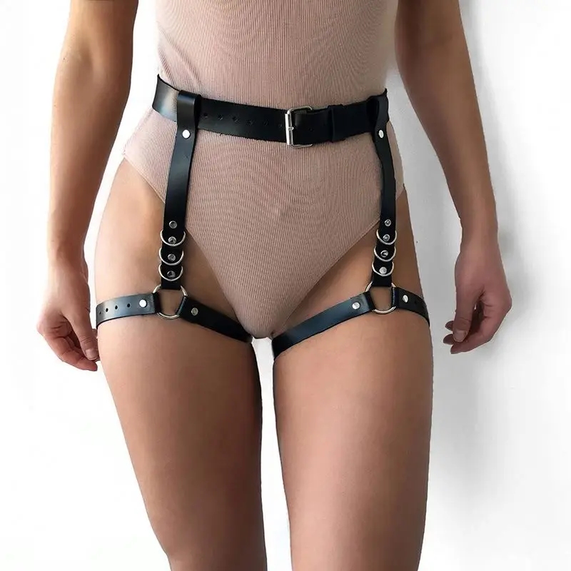 H1f4e05e0ad414ea08d30ee554e0991998.webp PU Lingerie Goth Punk Waist Belt Bondage Sexy Leather Harness Erotic Pastel Goth Crop Top Body Harness