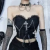 Goth Dark Gothic Cross Grunge Crop Tops Women Punk Black Sexy Backless Camis Bodycon Emo Party Tube Top Summer