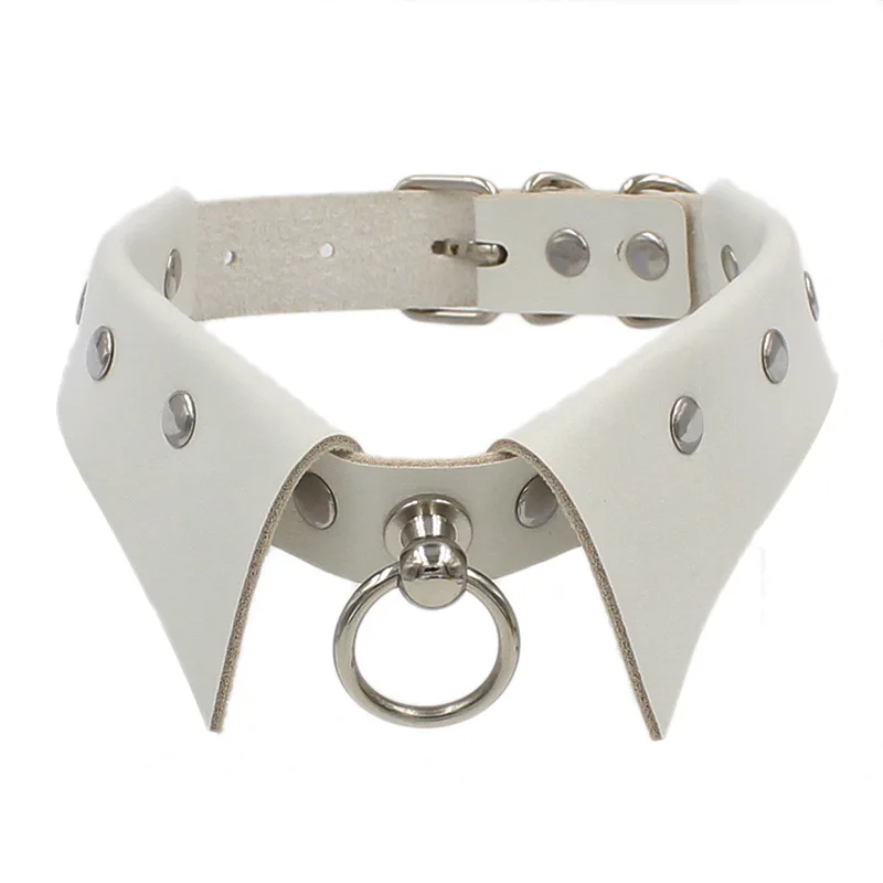 New Design Female/Male Punk Goth Faux Lapel Shirt Collar PU Leather Pendant O Round Adjustable Necklace - Image 9