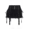 Black Sexy Pleated Mini Skirt With Chain Women Punk High Waisted Goth Skirt Lace-Up Y2K Crop Tops
