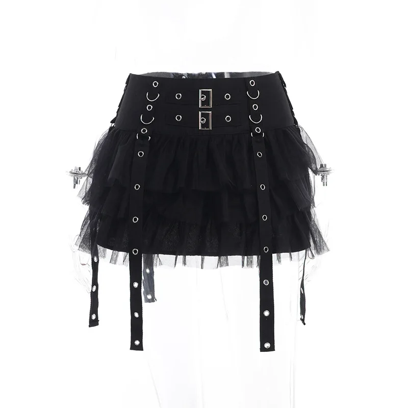 Hd0d6feea77304f7ca965102d2bf403275.webp Black Sexy Pleated Mini Skirt With Chain Women Punk High Waisted Goth Skirt Lace-Up Y2K Crop Tops