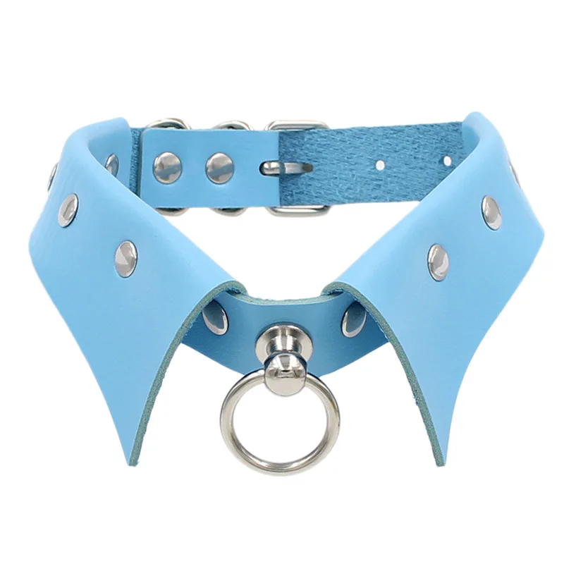 New Design Female/Male Punk Goth Faux Lapel Shirt Collar PU Leather Pendant O Round Adjustable Necklace - Image 4