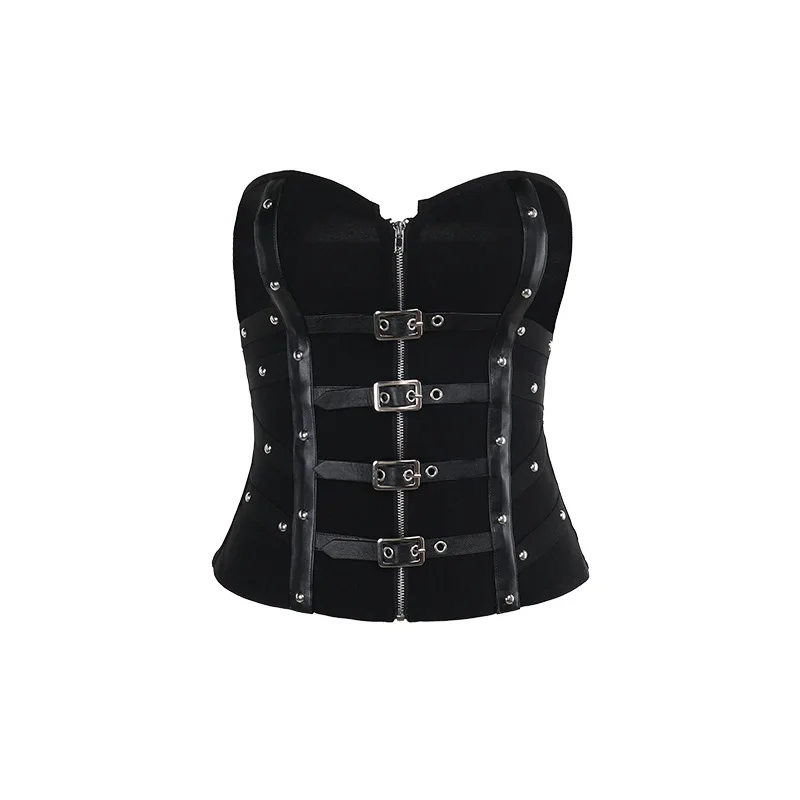 S4462261c17c948e583178ef055a89df8B.webp Goth Dark Punk Grunge Leather Buckle Strapless Corset Tops Mall Gothic Zip Women Tupe Top Y2K Coquette Streetwear Alt Tanks Vest
