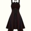 Chic Sleeveless Gothic Dress - Backless with Ring Detail, Lace-Up Side, Asymmetrical Hem for Evening Wear