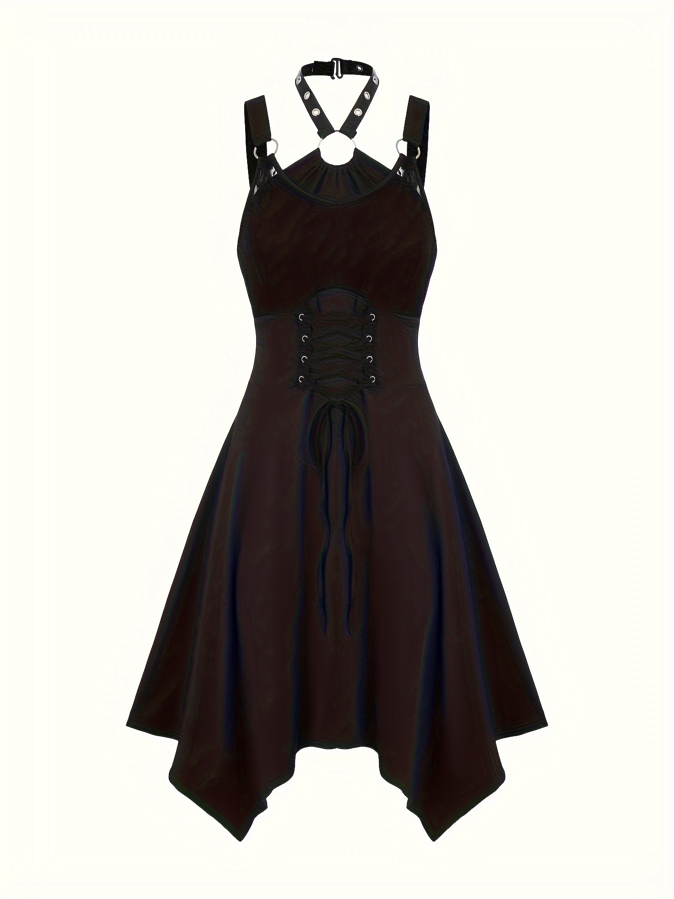 Chic Sleeveless Gothic Dress - Backless with Ring Detail, Lace-Up Side, Asymmetrical Hem for Evening Wear