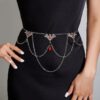 Gothic Bat Layered Chain Belts For Women Red Rhinestone Pendant Waist Chain Punk Body Jewelry Dress Accessories