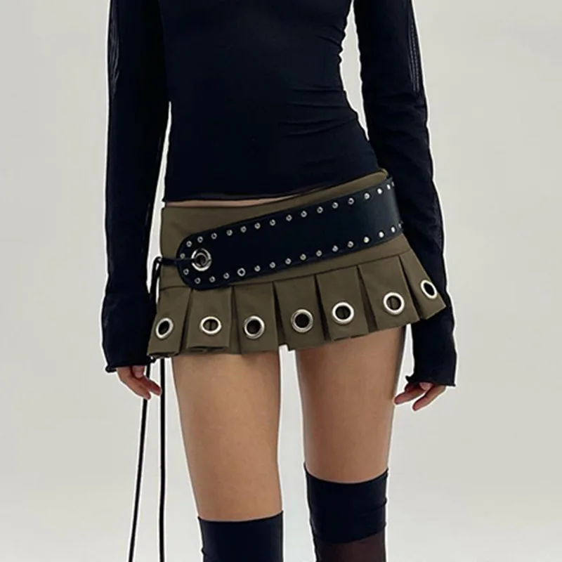 H08965f470b36433dbefe107e4a427df1u.webp Punk Low Rise Y2k Mini Pleated Skirt With PU Belt Autumn Hot Sexy Super Short Skirt Vintage Grunge 2000s Womens Outfits