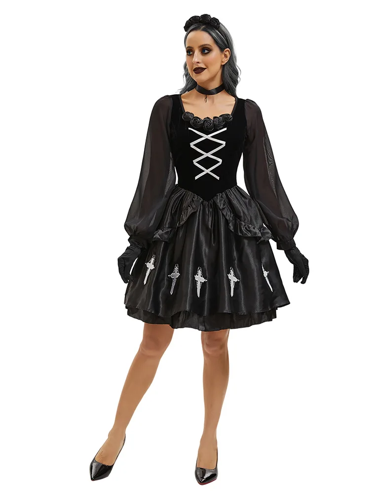 Halloween Adult Costume Goth Ghost Bride Dark Wind Imp Witch Dresses Black - Image 3