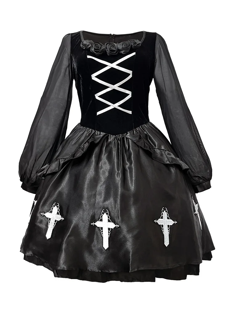 Halloween Adult Costume Goth Ghost Bride Dark Wind Imp Witch Dresses Black - Image 5