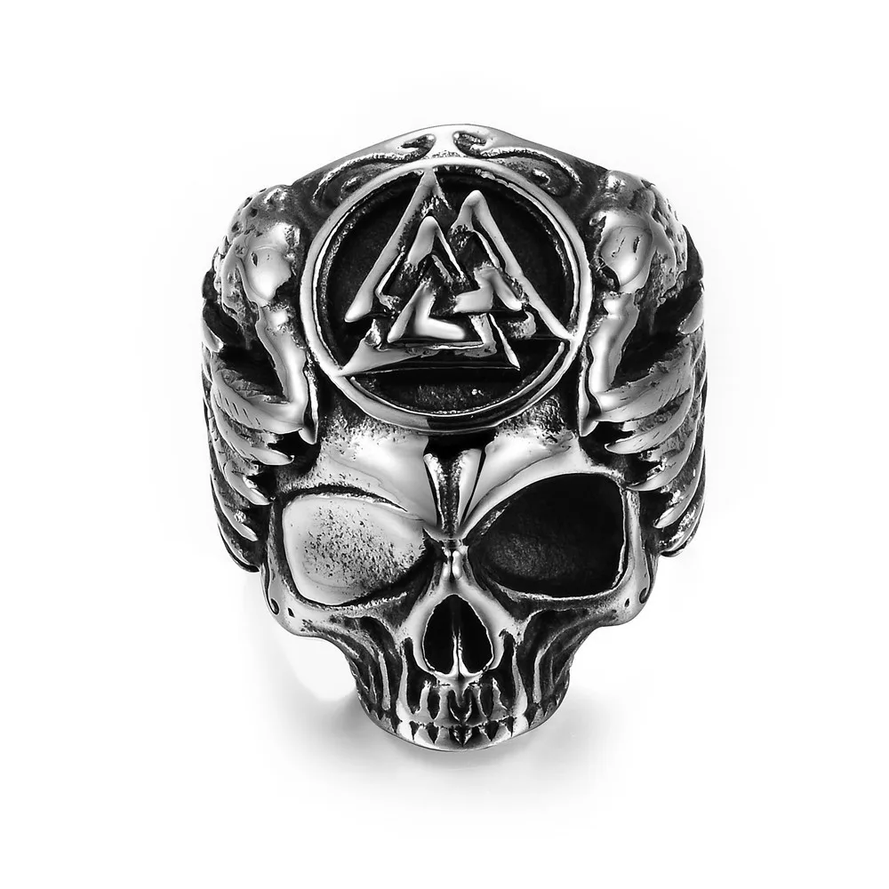 Wish Eaby Alloy Viking Ordin Crow Skull Ring One-eyed Punk Jewelry wings Men's Ring