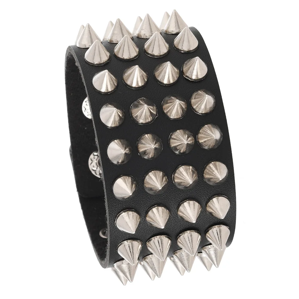 European American Punk Exaggerated Rock Spike Bracelet Men's Trendy Customizable Leather Charm Bracelet Cross-Border Buddhism