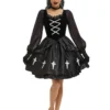 H726baea960b64cb1a932acfeb1aace37K.webp Halloween Adult Costume Goth Ghost Bride Dark Wind Imp Witch Dresses Black