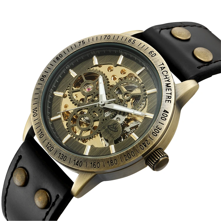SHENHUA 36 Automatic Watch Men Skeleton Mechanical Watch Steampunk Vintage Bronze Leather Transparent Watches Montre Homme - Image 7