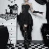 Gothic Dark Halloween Black Dress Women Lace Patchwork High Waist Corset Dress Nightclub Cosplay Party