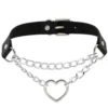 Women Men Punk Exaggerated Handmade Chain Choker Necklace Heart Metal Leather Collar Bondage Harness Necklace