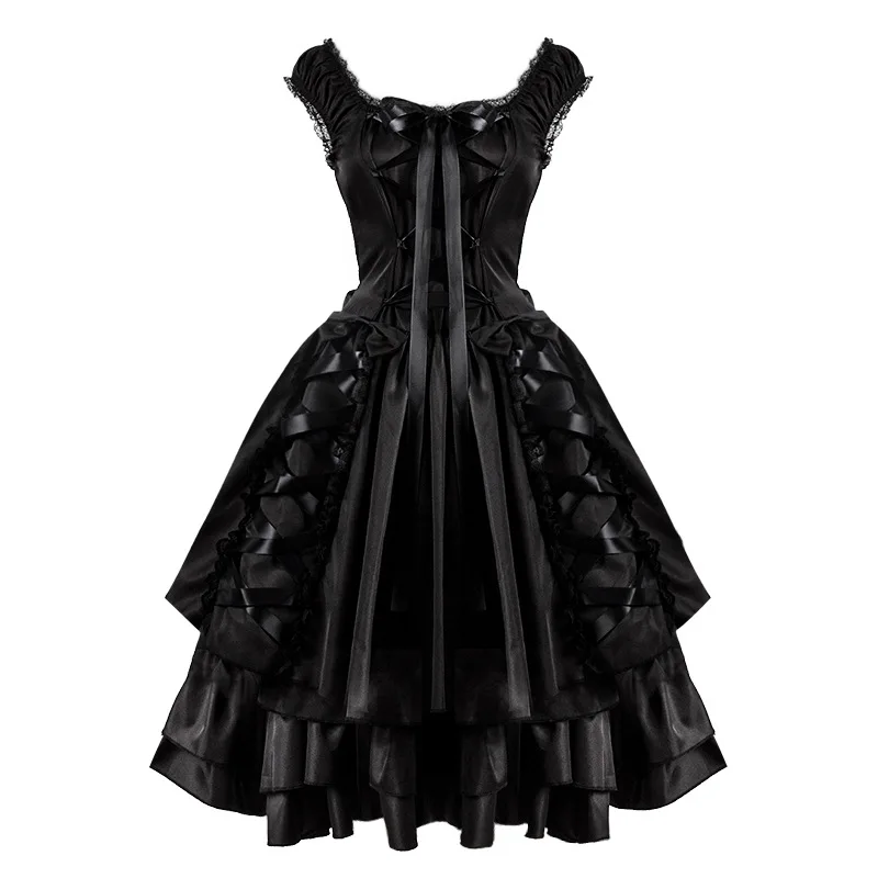 Halloween Party TV Movie Costume Classic Black A-Line Women's Gothic Lolita Vintage Cosplay Dress with Layered Lace - Image 3