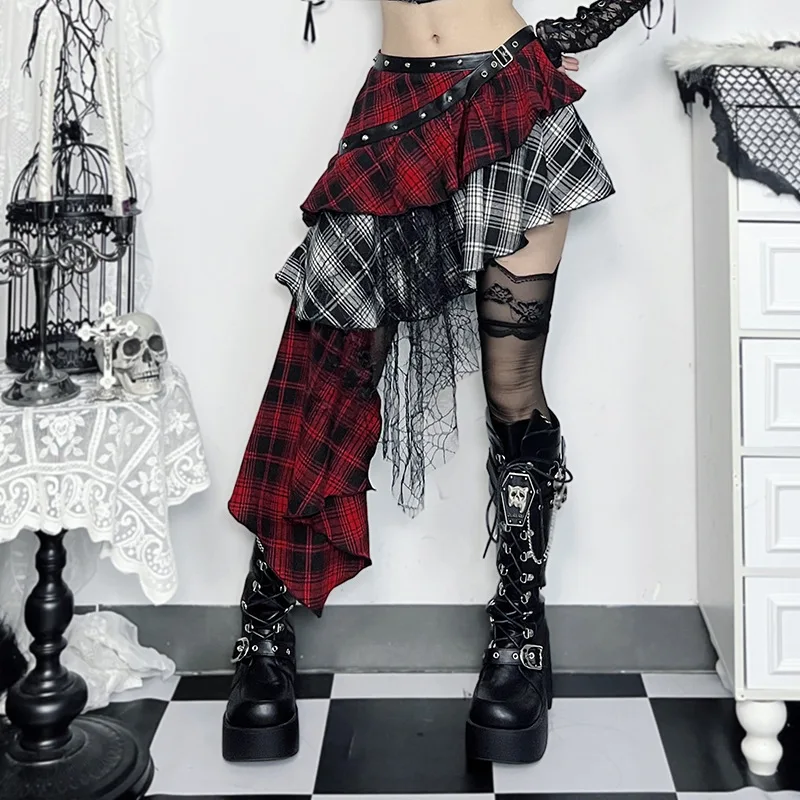 Gothic Y2K Skirts Harajuku A-Line Skirt Streetwear Punk Irregular Patchwork Aesthetic Vintage Asymmetrical Skirts