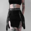 Gothic Zip Split Sexy Women Mini Skirts Grunge Strap Black High Waist Pencil Skirt Punk Alt Party Clubwear