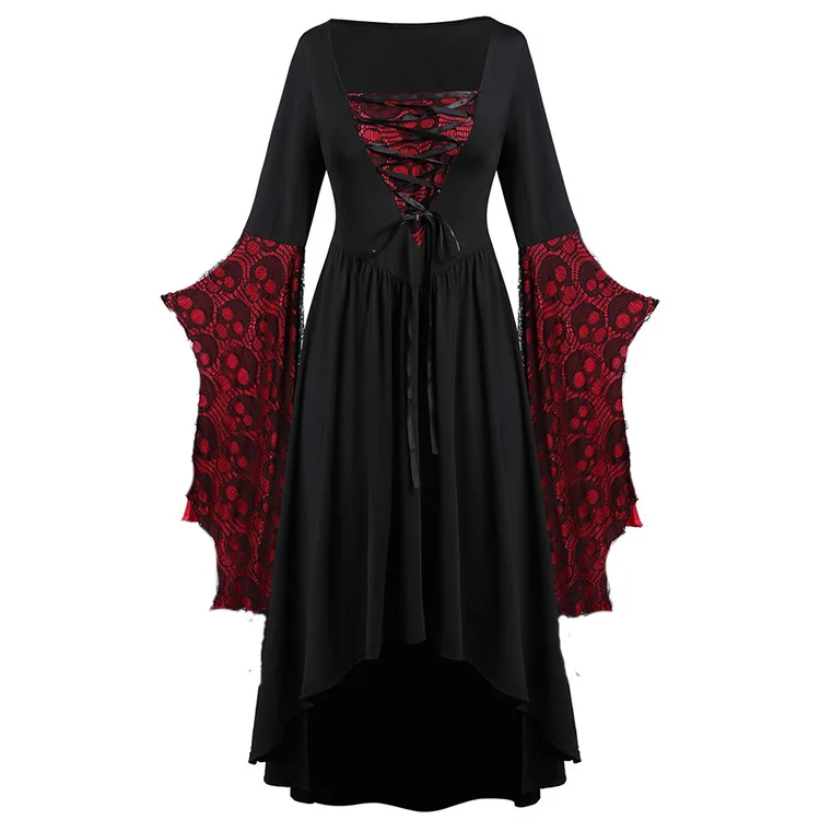 Clothes Women Vintage Cosplay Costume Witch Vampire Gothic Ghost Dresses up Party Lace Strap Dress Clothes Autumn Winter