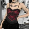 Goth Sexy Lace Corset Crop Tops Camis Y2K Haraiuku Aesthetic Black Red Cross Basic Tank Top Summer Women Grunge Streetwear