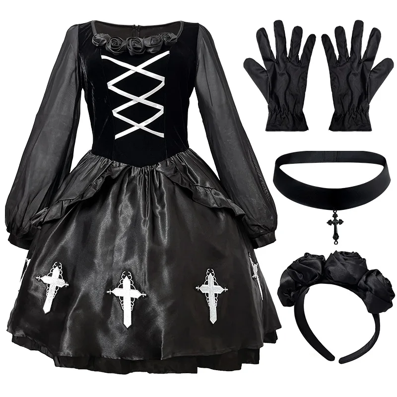 Halloween Adult Costume Goth Ghost Bride Dark Wind Imp Witch Dresses Black - Image 7