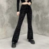 Women's Gothic Pants Dark Flared Pants Women's Fashion Temperament Velvet Embossed Design Casual Trousers Female