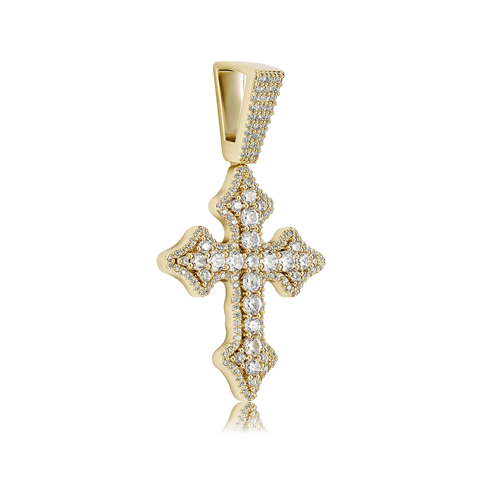 14K Gold Plated Christian Zircon Iced Cross Pendant Gothic Jesus Necklace Rope Chain Hip Hop Style Men Women's Gift