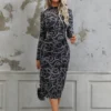 Goth Dark Snake Printed Grunge Punk Mesh Sexy Dresses Mall Gothic Aesthetic Sheer Midi Dress Women Vintage Mock Neck Alt Clothes