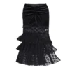 Goth Dark Pastel Goth Velvet Patchwork Lace Bodycon Skirt 90s Grunge Pleated Hem Split Skirts Women Alt Cloth Fairy Bottoms Slim