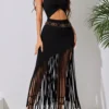 Goth Dark Retro Streetwear Outfits Mall Goth Fashion Hem Tassels Dress Sexy Hollow Out Bodycon Dresses Women Y2K Grunge Vestido