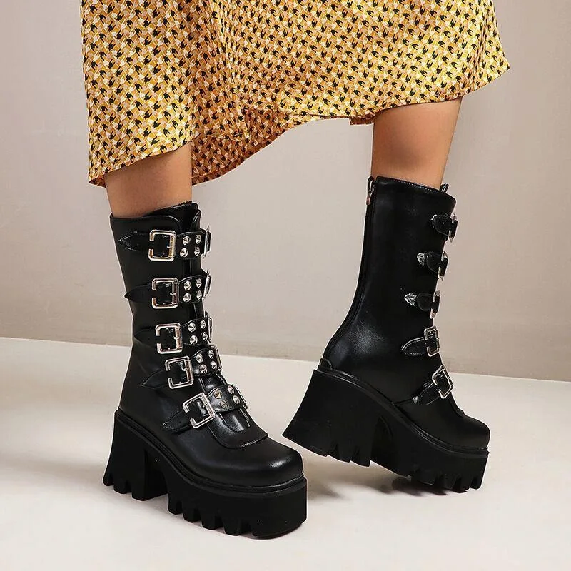 Gothic High Platform Boots Designer Shoes for Women Punk Black Sexy Motorcycles Boots for Women Halloween Cosplay Shoes Zapatos