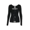 Gothic T-shirt for Women Sexy Hollow Out Mesh Cross Half Turtleneck Black Slim Soft Velvet Long Sleeve  Crop Tops